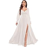 VCCICANY Long Sleeve Bridesmaid Dresses for Women Chiffon Pleated Formal Evening Gowns with Slit