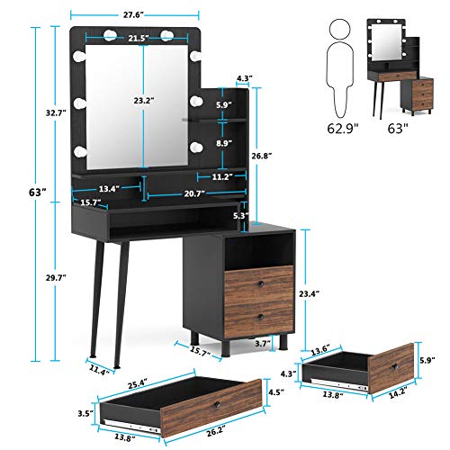 Tribesigns Makeup Vanity Table With Lighted Mirror Vintage Makeup Dressing Table With Large Drawer And 3 Drawer Chest Dresser Table For Women Vintage Pricepulse