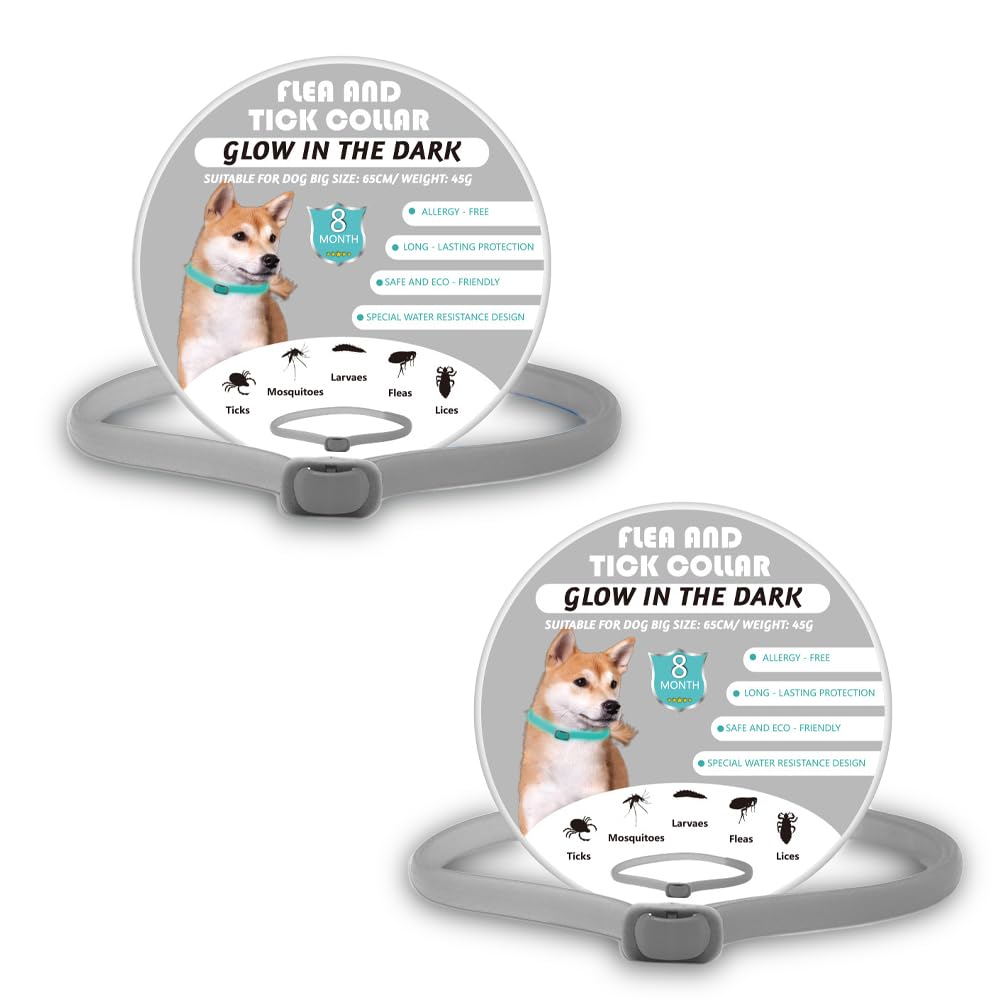 2PCS Dog Collars, Adjustable Luminous Collar for Dogs, Waterproof Soft Comfortable Collar with 32 Weeks Protection for Small Medium Large Dogs