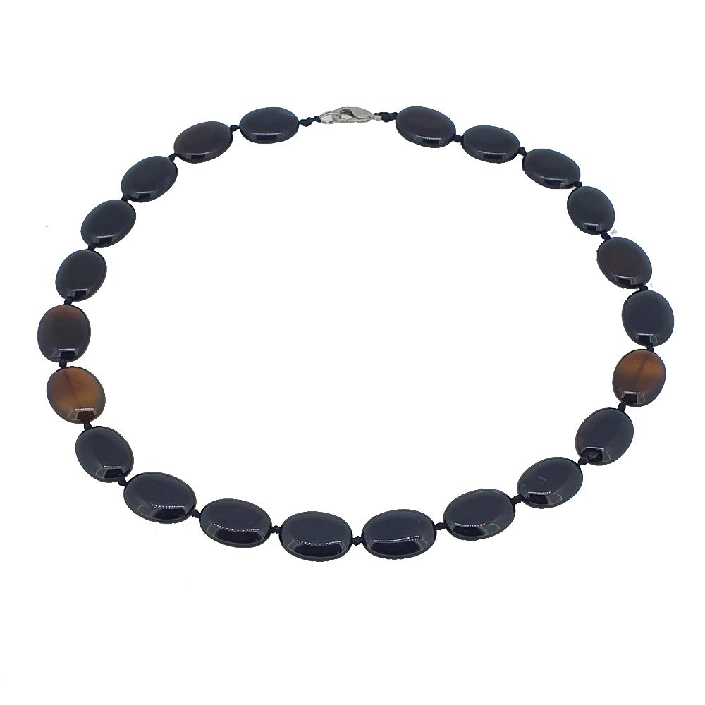Treasure Bay Stunning Oval Shape Natural Gemstone Beaded Necklace for Women (Black Agate)