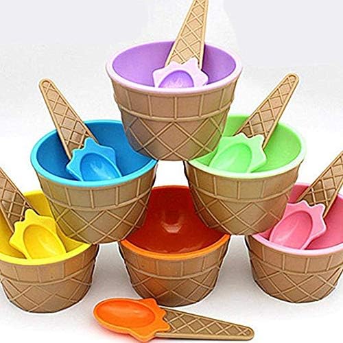 Ice Cream Cups Frozen Yogurt Cups with Spoons - Ice Cream Dessert Bowls Pack of 6