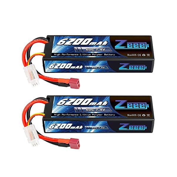 Zeee 7.4V 60C 6200mAh 2S RC Lipo Battery Hardcase with Deans Connector for RC Vehicles Car Truck Truggy Boat(2 Pack)