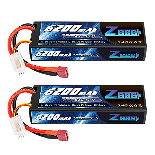 Zeee 7.4V 60C 6200mAh 2S RC Lipo Battery Hardcase with Deans Connector for RC Vehicles Car Truck Truggy Boat(2 Pack)