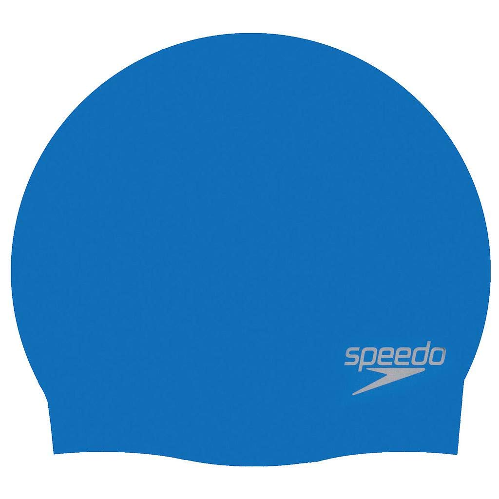 Speedo Unisex-Youth Junior Plain Moulded Silicone Swimming Cap | Swim Essentials | Hair Protection Training Aids, Blue/Blue, One Size