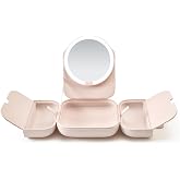AMIRO Travel Makeup Bag with 5 Level Brightness&amp;3 Color LED Mirror, M2 Pink | Train Case, Portable Cosmetic Bag with Lighted Mirror, Waterproof