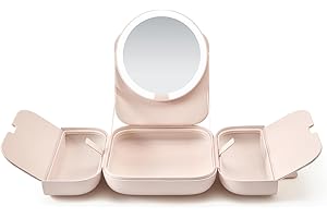 AMIRO M2 Cude Travel Makeup Bag with 5 Level Brightness & 3 Color LED Mirror, Portable Makeup Artist Organizer, Pink