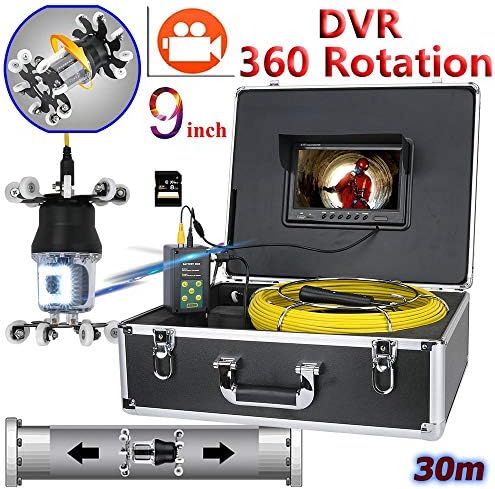 HJSS 9 inch DVR Recorder Pipe Inspection Video Camera Drain Sewer Pipeline Industrial Endoscope Support IP68 38 LEDs 360 Degree Rotating Camera