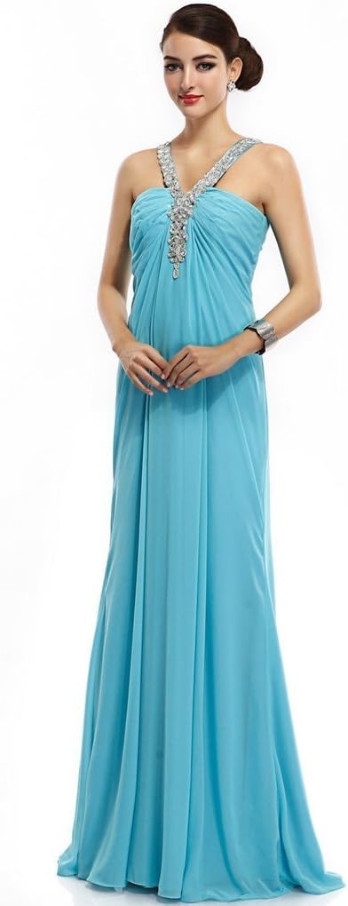 JoyVany Beaded Halter Cocktail Dresses 2016 Open Back Chiffon Long Prom Dresses
