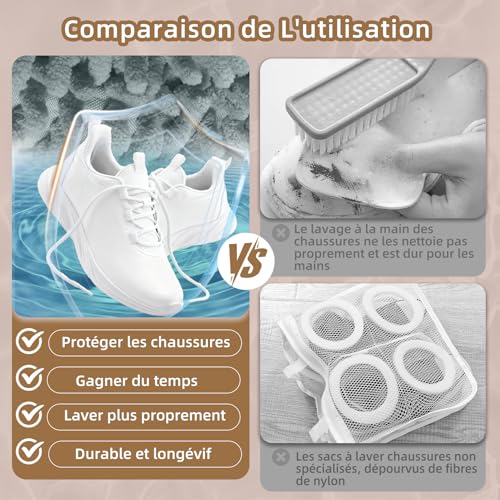 2 in 1 Improved Version Shoe Washing Bag for Shoes Washing Machine, 360° Cleaning, Reusable, Double Zipper Pocket