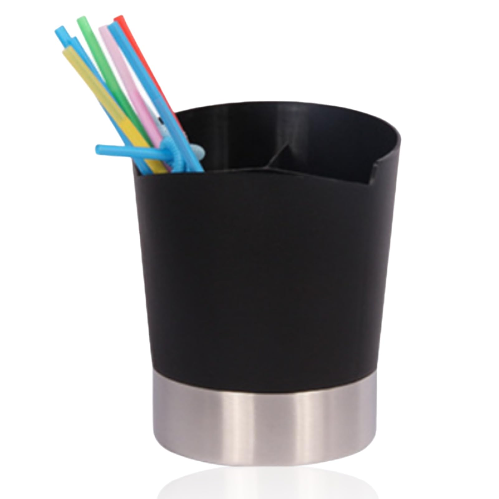 Cyrank Kitchen Utensil Holder, 3 Compartments Stainless Steel Kitchen Utensils Organiser Countertop Straw Dispenser Drinking Straw Organizer Utensil Storage Caddy for Spoons Forks Straws(Black)