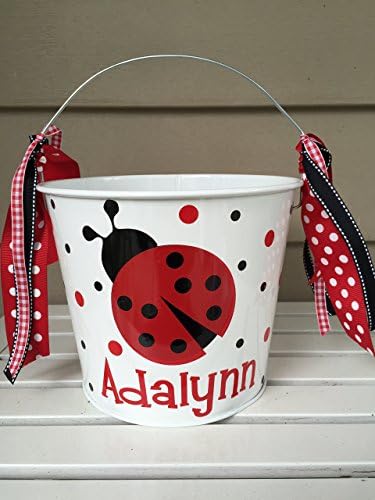 Personalized 5 quart Easter pail- ladybug design - Easter basket