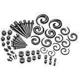 PiercingJ 56pcs 12G-00G Acrylic Tapers + Screw Tunnels + Plug with O Ring + Spiral Tapers Gauge Kit