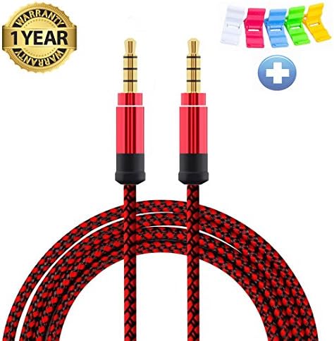 Aux Cord Tangle-Free Auxiliary Cable DFrhythm 3.5mm Nylon Braided Audio Cable Headphone Cord for Car Smartphone Tablets Headset PC Laptop Speaker MP3 Players (5ft red)