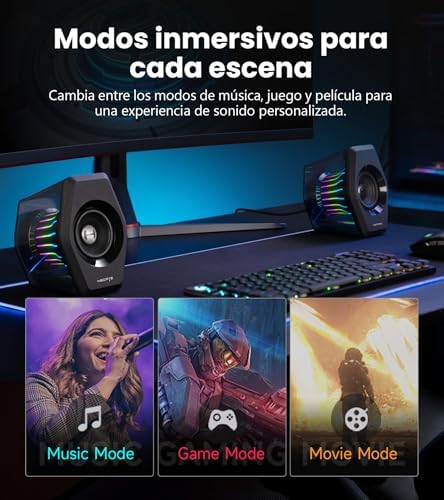 Coluna de gaming G2000 Pro 2.0 RGB, potência máxima 64W, sincronização de luz Tempoflow ™ a 270 graus, som surround virtual 7.1-Bluetooth 5.4 / USB-C/AUX, Adequado para PC (preto)