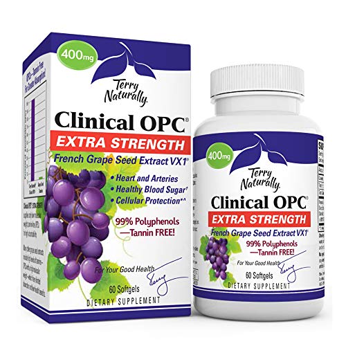 Terry Naturally Clinical OPC Extra Strength - 60 Softgels - French Grape Seed Extract Supplement, Supports Heart & Immune Health, Antioxidant - Non-GMO, Gluten-Free, Kosher - 60 Servings