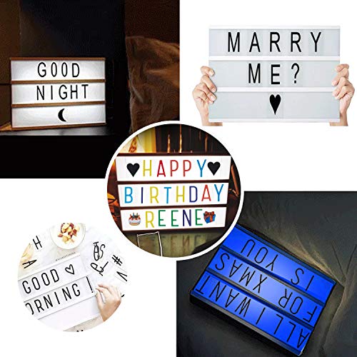 K Kwokker A4 Color Changing Cinema Light Box Sign with 210 Total Letters,Numbers & Emojis, Light up Your Life, USB Cable, and Remote Control for Decorative Party Sign