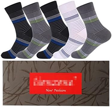 PinkBTFY Mens Socks With Striped Daily Casual Leisure Business Breathable Bamboo Socks 5Pairs/Lot Gift Box 5-BOX US7.5-11