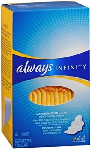 AlwaysInfinity Maxi Pads Flexi-Wings Regular Flow 36 Each (Pack of 5)