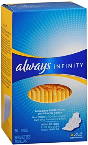 Always Infinity Maxi Pads Flexi-Wings Regular Flow 36 Each (Pack of 3)