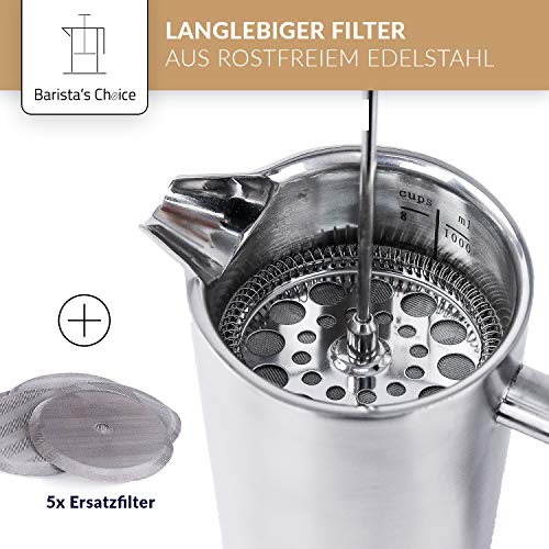 Barista's Choice French Press (max. 1 Liter) - hochwertiger Kaffeebereiter aus Edelstahl im edlen Design… – Bild 4