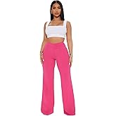 Charyeah Wide Leg Work Pants for Womens High Waisted Pants Business Office Trousers Straight Leg Pants for Curvy Bottom