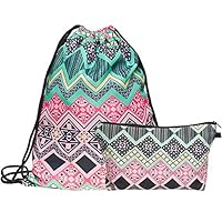 BABALI Drawstring Backpack 3D Print Backpack Travel Gym Bags - Including Mandala Drawstring Backpack, Makeup Bag (Geometric)