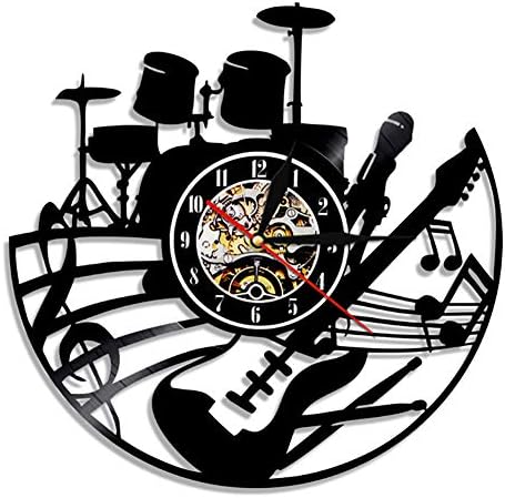 GJFLife Vinyl record Wall clock Musical instruments, Retro Silent Punctual Decoration Clocks Unique modern art gift idea for music fans-A d:34cm