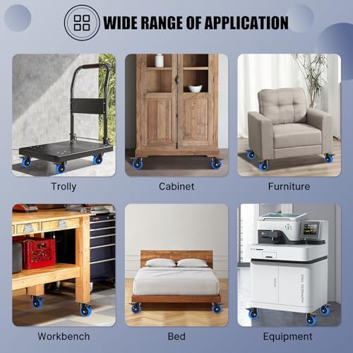 Humagineer Heavy Duty Furniture Wheels with 4 Double Brakes 100 mm, 800 kg Swivel Casters, Silent and Durable Polyurethane Casters, Moves Furniture with Wheels for Trolleys, Trolleys, Set of 4