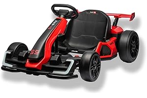 Kerry Yoo 24V Electric Go Kart for Kids with Adjustable Seat,8.5 MPH Drift Kart Car for 6-12 Years Old Outdoor Ride on Toy with 4 Speed Mode,Seat Blet,Led Lights,Bluetooth,Red