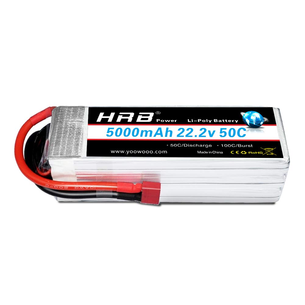 HRB 6S Lipo Battery 22.2V 5000mAh 50C RC Lipo Battery with Dean Style T Connector for Trex 700 DJI Drone RC Quadcopter Airplane Helicopter Car Truck
