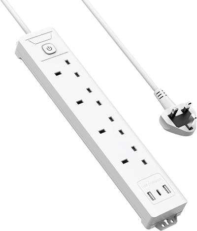 Mscien 3M Extension Lead with USB Slots 4 Way UK Plug 3 USB Wall Mount
