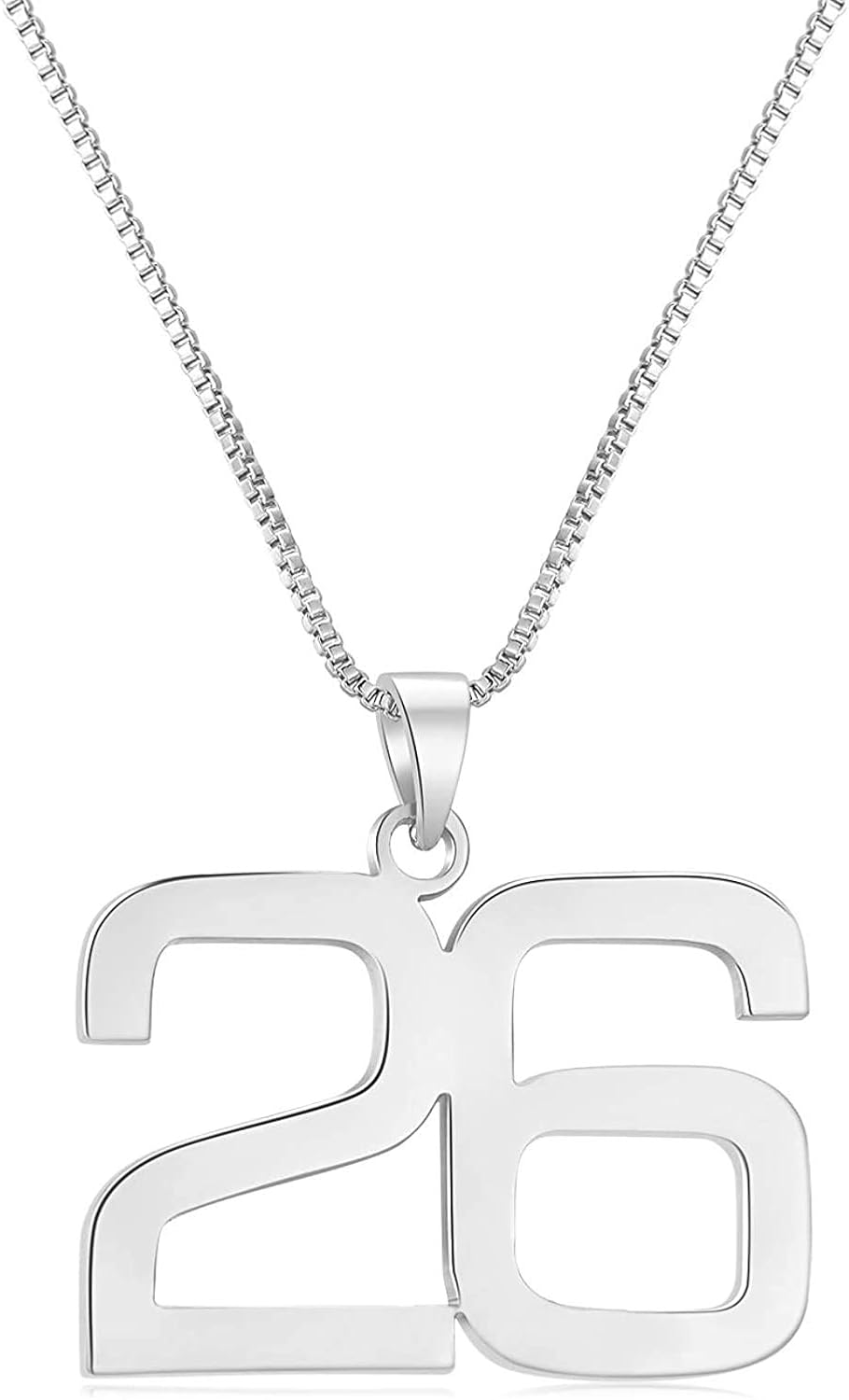 ROWAWA Number Pendant Necklace for Men Personalized Baseball Necklaces for Boys Custom Silver