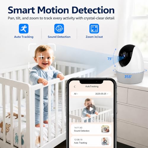 CallToU Baby Monitor with 1080P HD Camera, Hybrid 2.4GHz Wi-Fi & No Wi-Fi Connection, 4× Zoom, Pan-Tilt,Temperature Display,Lullabies & Night Light,4.3-Inch Screen,Remote Baby Monitoring from Anywhere