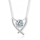 JOLINO Moissanite Heart Pendant Necklaces for Women,1CT Moissanite,925 Sterling Silver Plated with Platinum,Ideal Anniversary Present for Wife Girlfriend Daughter Her,Jewelry Gifts for Valentine’s Day Birthday Christmas