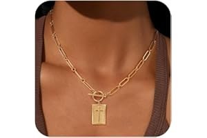 Maxcate Gold Cross Necklace for Women Trendy Non Tarnish, Dainty 14K Gold Plated Paperclip Toggle Clasp Chain Necklace Rectangle Pendant Christian Religious Necklaces Gold Jewelry for Women Gifts