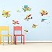 DECOWALL DA-1506BC Animal Biplanes with Hang Glider Kids Wall Stickers Wall Decals Peel and Stick Removable Wall Stickers for Kids Nursery Bedroom Living Room d?cor