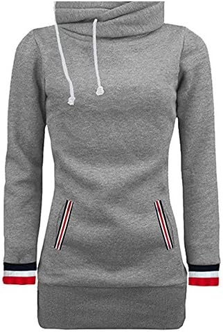 Wonshine Women's Pullover Funnel Collar Hoodies Long Sleeve Sweatshirts Lightweight Pocket Sweater Outerwear Gray L