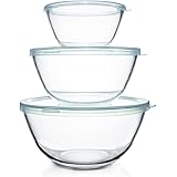 Luvan Glass Mixing Bowl with Lids Set(4.5QT,2.7QT,1.1QT), 3PC Large Glass Mixing Bowls Set, Glass Nesting Bowls, Clear Salad 