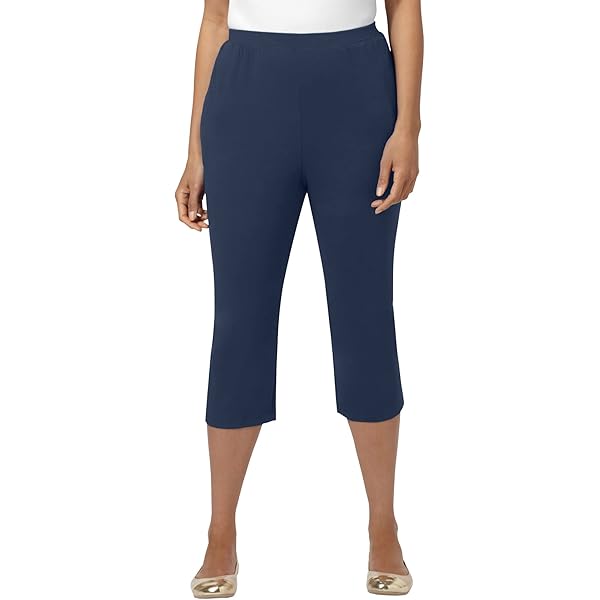 JM Women's Lattice-Hem Capri Pants Starfish L at Amazon