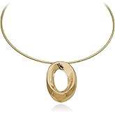 CAVIEA Chunky Gold-Plated Collar Necklace for Women - African Boho Statement Cuff Choker with Hammered Disc & Turquoise Pendant, Vintage Y2K Bold Fashion Jewelry
