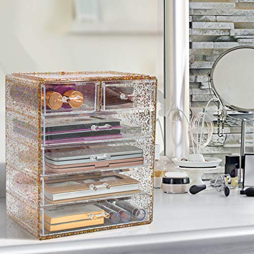 image for Sorbus Glitter Cosmetic Makeup and Jewelry Storage Case Rose Gold Disp