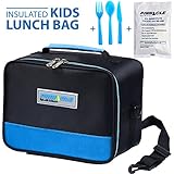 LUNCH BAG FOR Men, Women KIDS - PINNACLE Insulated Lunch Bag Lunch Box for Kids, Adults, Girls, Boys – Tote Lunch Bag for School + BONUS GEL ICE PACK & MATCHING CUTLERY - Double Zipper – Blue