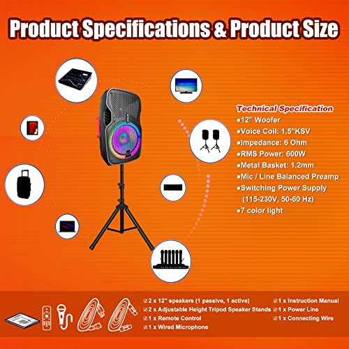 H YANKA 12 "1000W Dual Active & Passive Portable Pa System, Bluetooth