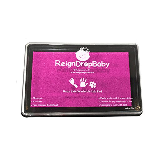ReignDrop Ink Pad For Baby Footprints and Hand prints, Create Impressive Keepsake Stamp, Non-Toxic, Acid-Free Ink, Easy To Wipe and Wash Off Skin, Smudge Proof and Long Lasting Keepsakes (Pink)