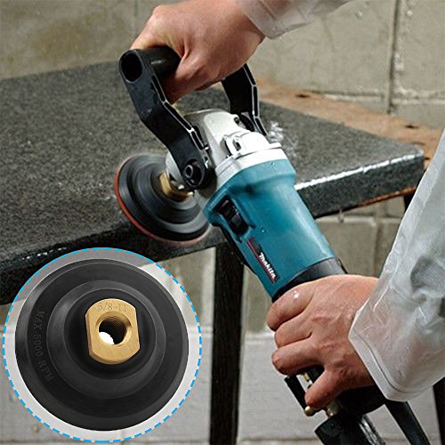 ADVcer 4 inch Polisher Backing Plate - Metal Arbor 5/8" 11 Thread Rubber Hook and Loop Backer Pad, Ideal Polishing Disc Holder for Concrete Tile Granite Marble Stone Countertop Floor Grinder (Black) - Thumbnail 3