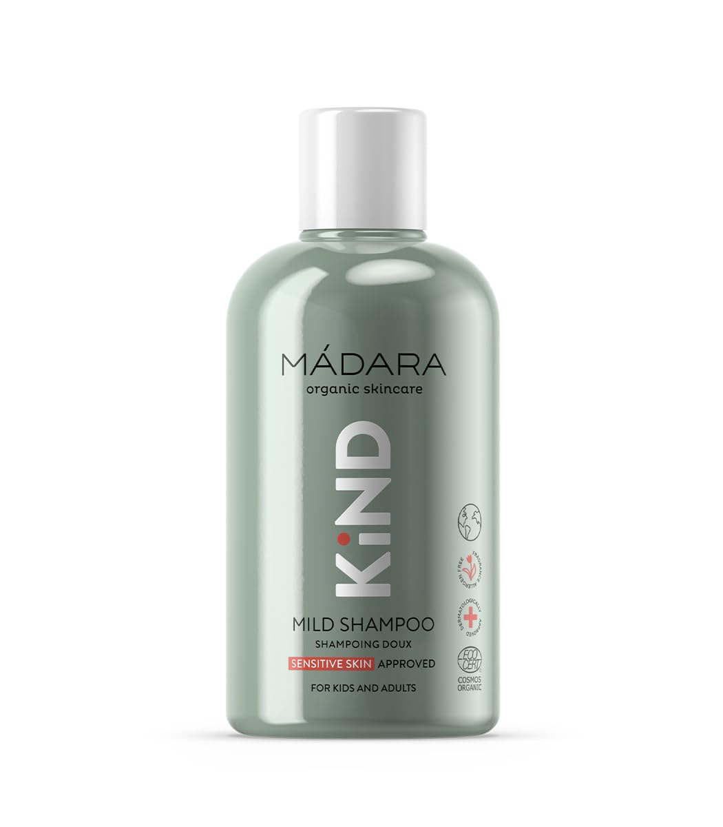 MÁDARA Organic Skincare | KIND Mild Shampoo, 250ml – Organic Certified Baby Shampoo for The Whole Family, Gently Purifies and Softens Hair, Beneficial for Fragile Hair and Sensitive Scalp