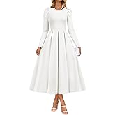 ZESICA Women's Long Sleeve Midi Dresses 2026 Spring Elegant Crewneck Swing A Line Wedding Guest Party Dress with Pockets