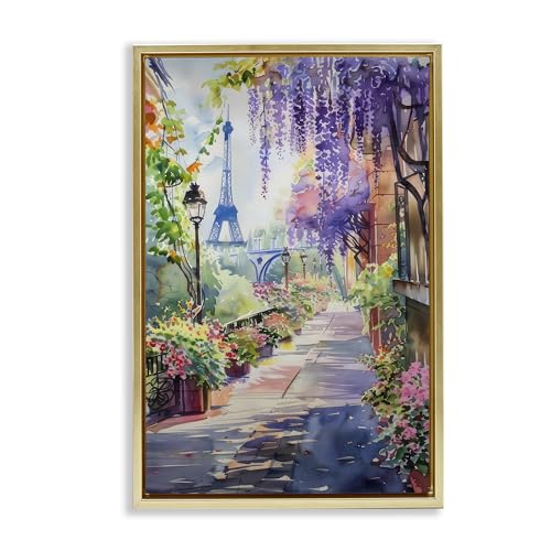 Stupell Industries Wisteria Walkway in Paris Gold Framed Floater Canvas Wall Ar…