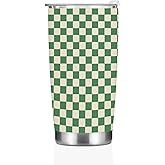 Vintage Green Checkered Decor Friendship Christmas Birthday Gifts for Women Men Tumbler Plaid Coffee Mug Insulated Stainless Steel Thermal Cup with Lid, Tumblers Travel Coffee Mug for Car Home Office