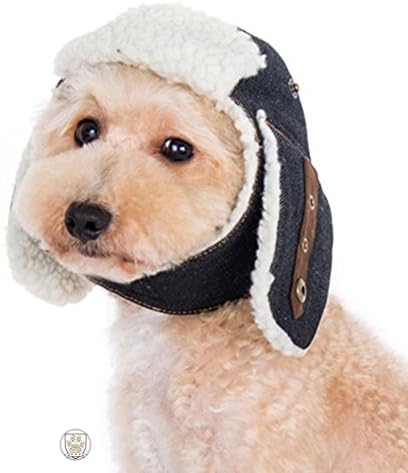Shearling Denim Trapper Hat with Ear Flaps and Pin for Dogs Size (XS, Denim Blue)